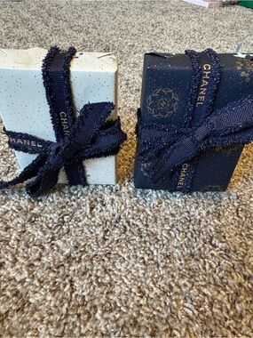 CHANEL Navy Ribbon Gift Boxes in Ivory and Navy